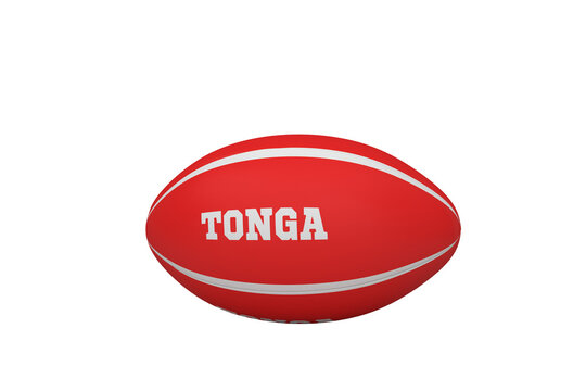 Digital png illustration of rugby ball with tonga text on transparent background