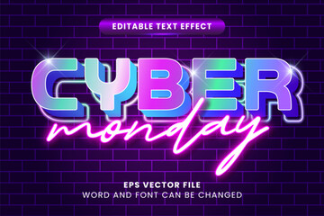 Cyber monday neon glow 3d editable vector text effect
