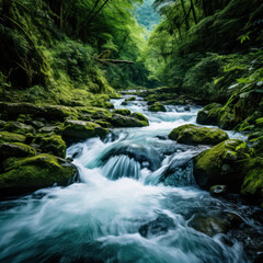 Obraz premium A river of rapids flowing in the rainforest motion 