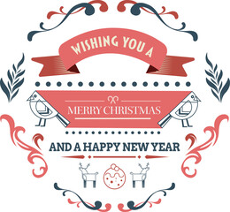 Digital png illustration of shapes with new year and christmas wishes on transparent background