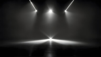 Empty Black Stage Illuminated by Overhead and Underneath Focused Spotlights
