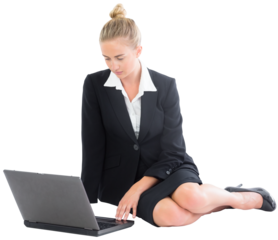 Digital png photo of caucasian businesswoman using laptop on transparent background