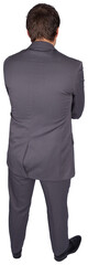 Digital png photo of back view of caucasian businessman with arms crossed on transparent background