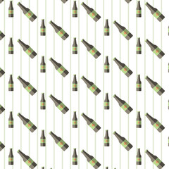 Digital png illustration of shamrock label beer bottles repeated on transparent background
