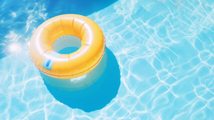Inflatable ring in a swimming pool top view. AI generated