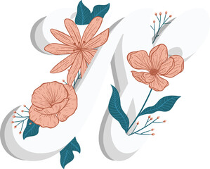 Digital png illustration of apostrophe and letter s with pink flowers on transparent background