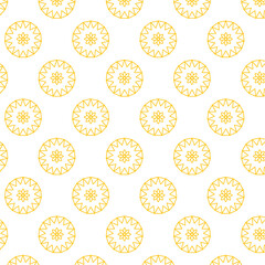 Digital png illustration of yellow circular pattern repeated on transparent background