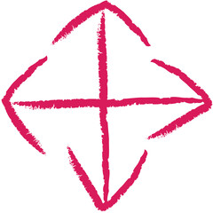 Digital png illustration of red cross with arrow heads on transparent background