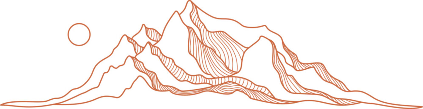 Abstract line mountain. Vector texture simple landscape.  Adventure sports and hiking tourism design
