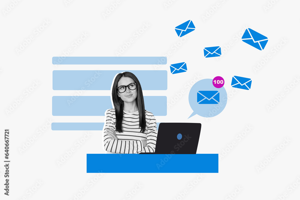 Poster poster picture image collage of minded woman looking up icon unreaded message email letters isolated