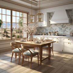  chic apartment kitchen  ceramic table
