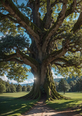 Fototapeta premium Big old tree in the forest with Generative AI