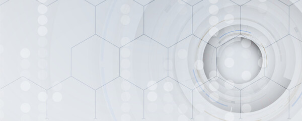 Obraz premium Technology banner design with hexagons abstract background.
