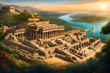 Illustrate a breathtaking panorama of various archaeological discoveries that were once considered myths - AI Generative