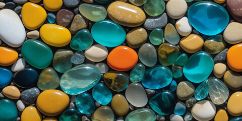 pebbles and glass stones colorful background texture