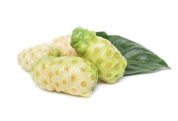 Fresh noni laying on white background.