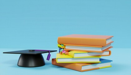 stack of books and cap