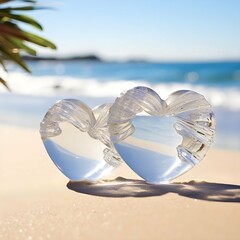 Crystal heart shape on the beach,