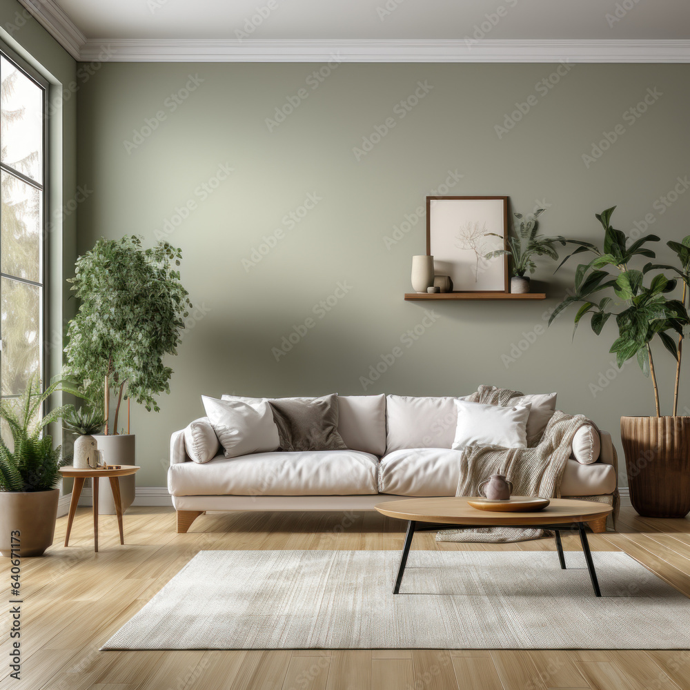 Canvas Prints spacious living room with couch and plants