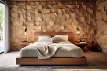 Fototapeta na wymiar Perfect wooden bedroom, designer interior design details of luxurious natural furnished bedroom