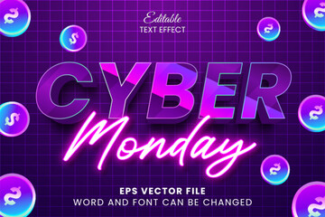 Cyber monday sale purple neon 3d editable text effect 