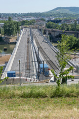 construction of railway bridge over Neckar river, Stuttgart, Germany