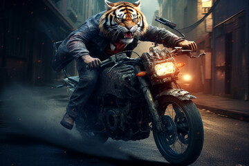 cool tiger riding a motorbike