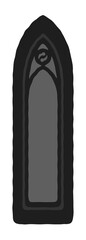 Gothic lancet window with small tracery stylized drawing. Architectural stone frame; pointy medieval cathedral/church arches element illustration
