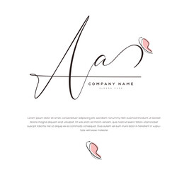 A A AA initial letter handwriting and signature logo, beauty, butterfly vector