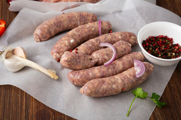 Close up of uncooked barbecue bavarian sausage