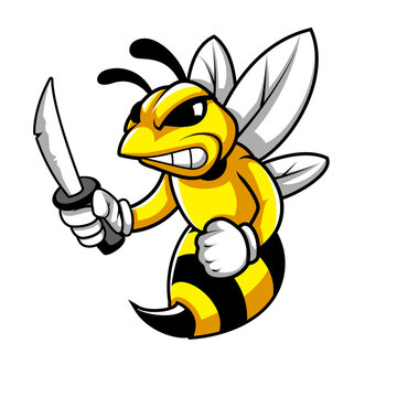 vector of angry hornet mascot holding knife