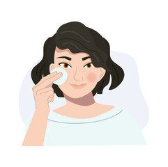 Cosmetic Skincare Concept. Young Happy Woman Using Makeup Remover Patch.