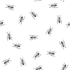 Vector hand-drawn seamless pattern with ants isolated on white. Endless texture with insects in sketch style.