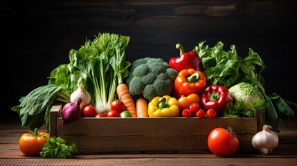 A man holding a box with fresh vegetables. Healthy eating concept.