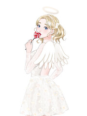 天使　仮装した女性のイラスト　水彩