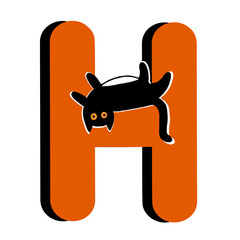 Capital Letter H,Orange Alphabet Clipart with Black Cat,Halloween theme
