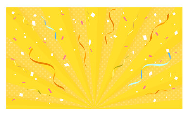 リボンと紙吹雪が舞うサンバースト背景