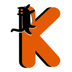Capital Letter K,Orange Alphabet Clipart with Black Cat,Halloween theme
