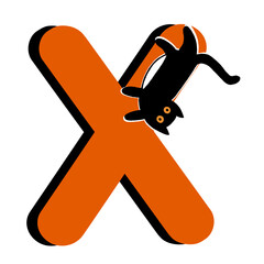 Capital Letter X,Orange Alphabet Clipart with Black Cat,Halloween theme
