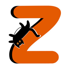 Capital Letter Z,Orange Alphabet Clipart with Black Cat,Halloween theme

