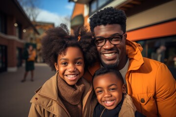 African American family in front of newly bought house ownership smile proudly