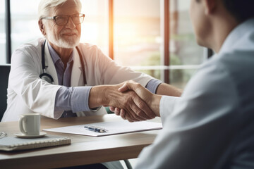 Close up view of doctor touching patient hand, showing empty and kindness