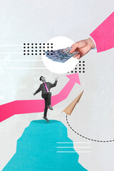 Collage design illustration of strong senior sales manager man make money for selling products...