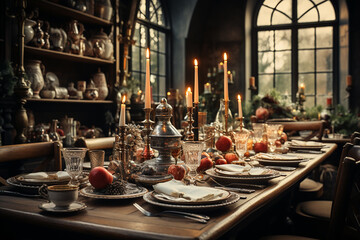 Generative AI - A table served for Christmas family dinner