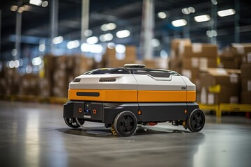 Fototapeta na wymiar AGV (Automated guided vehicle) in warehouse logistic and transport.