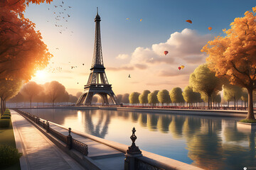 Obraz premium romantic eiffel tower. Generative AI.