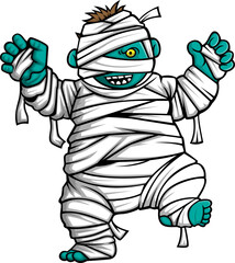 Scary cartoon fat mummy character on white background
