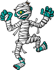 Cartoon scary halloween mummy on white background