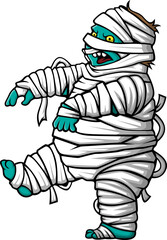 Cartoon scary halloween fat mummy walking