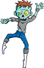Spooky zombie dancer cartoon character on white background